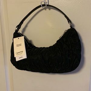 Mango Black Ruched Baguette Vintage 90s Shoulder Bag
